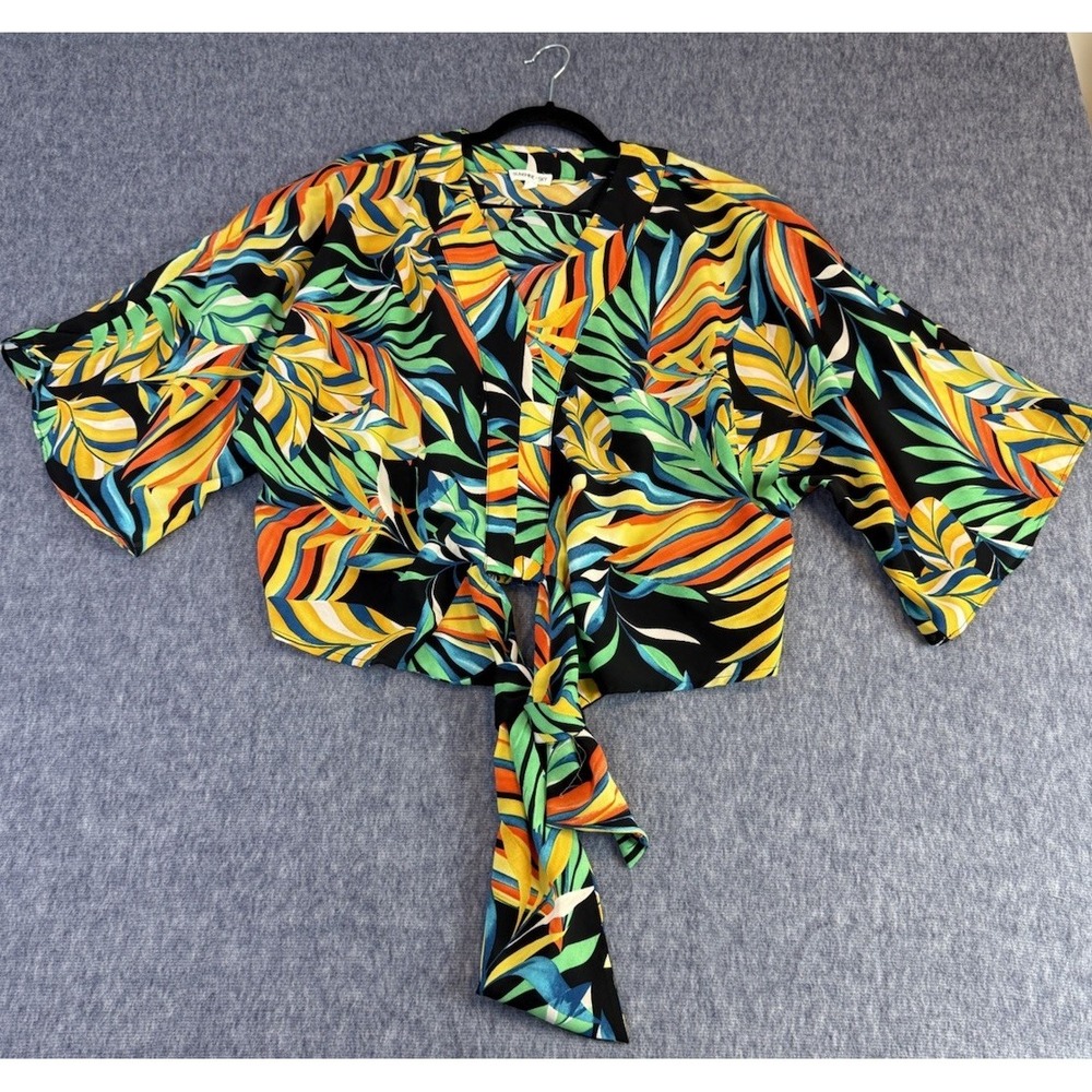 Sunshine & Sky Women's Floral Short‎ Sleeve Crop Top Size Large Tropical
